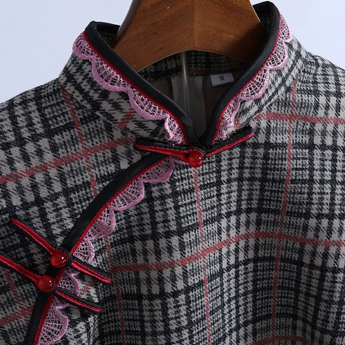 Зимнее ципао, приталенное шерстяное легкое платье, увеличенная толщина, китайский стиль