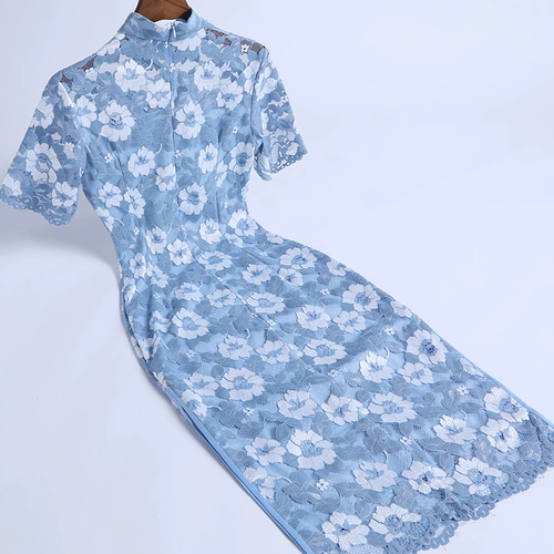 Ципао, кружевное сексуальное платье, 2020, китайский стиль, длина миди, яркий броский стиль