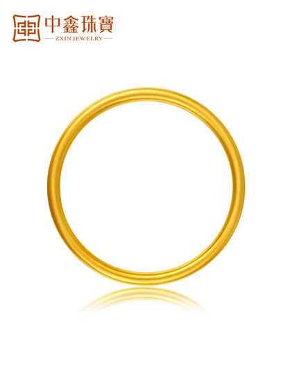 中鑫珠宝古法黄金手镯女999足金光圈空心传承金镯子素圈首饰礼物