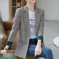 Plaid small blazer womens medium length 2021 Spring and Autumn New English style retro coat loose Korean suit