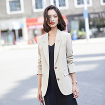 Apricot-colored blazer womens long Korean fashion temperament British style high-end spring and autumn small suit top
