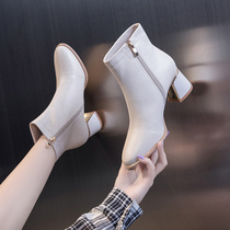 Martin Boots Children 2021 New Autumn Spring and Autumn Joker heels high heel short boots high heel womens shoes single boots beige