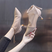 High heels women 2021 New Autumn Spring and Autumn Joker fine heel pointed Martin short boots thin hollow mesh cool boots