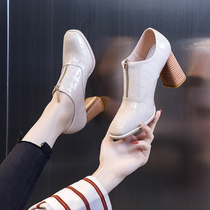 High heels children 2021 New Joker thick heel square head deep mouth Autumn Spring and Autumn small leather shoes British style single shoes