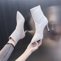 High heels children 2021 new winter autumn and winter models Joker thin heel pointed sexy plus velvet boots beige tide