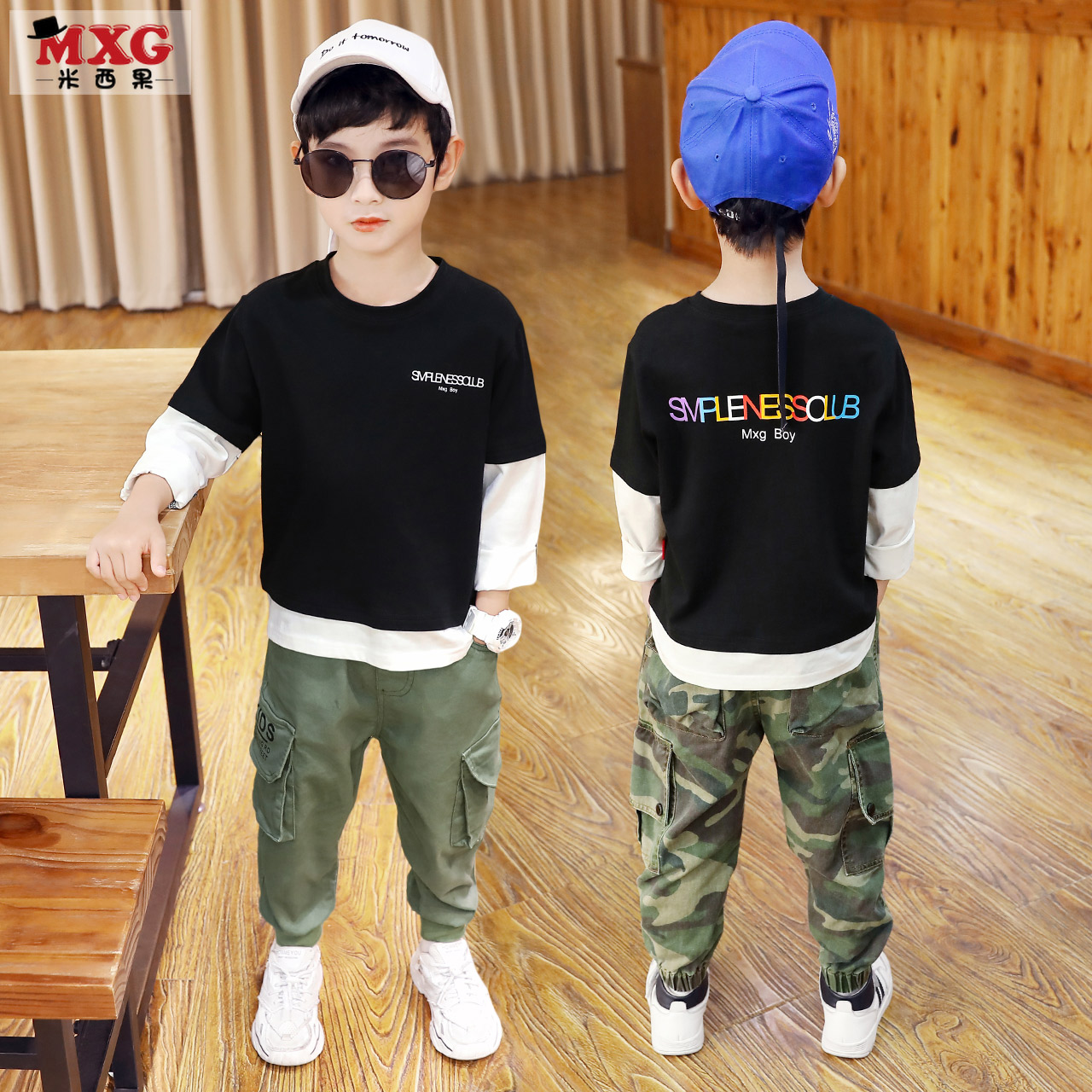 Missigo boy chỉnh sửa đáy giả hai mảnh t-shirt 2020 mới mùa xuân và mùa thu phiên bản Hàn Quốc của áo dài tay.