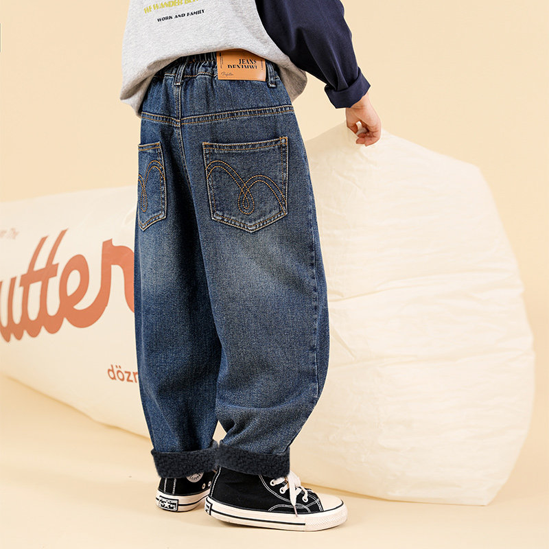 Autumn winter style boy jeans winter children pants 2023 new integrated suede CUHK suede thickened children's clothing-Taobao