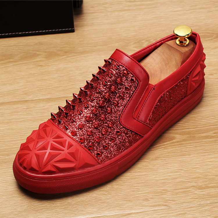 red spiked loafers