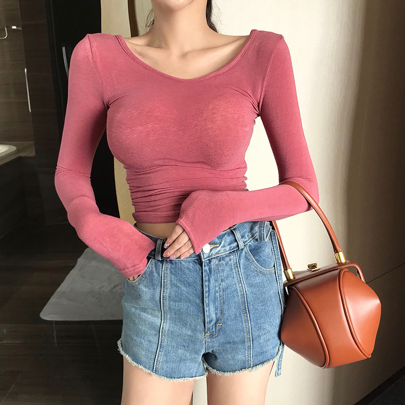 Mùa hè 2018 mới Hồng Kông hương vị retro chic gió Slim cổ chữ U rộng đáy áo len mỏng tay dài áo thun nữ thủy triều áo cardigan nữ hàn quốc
