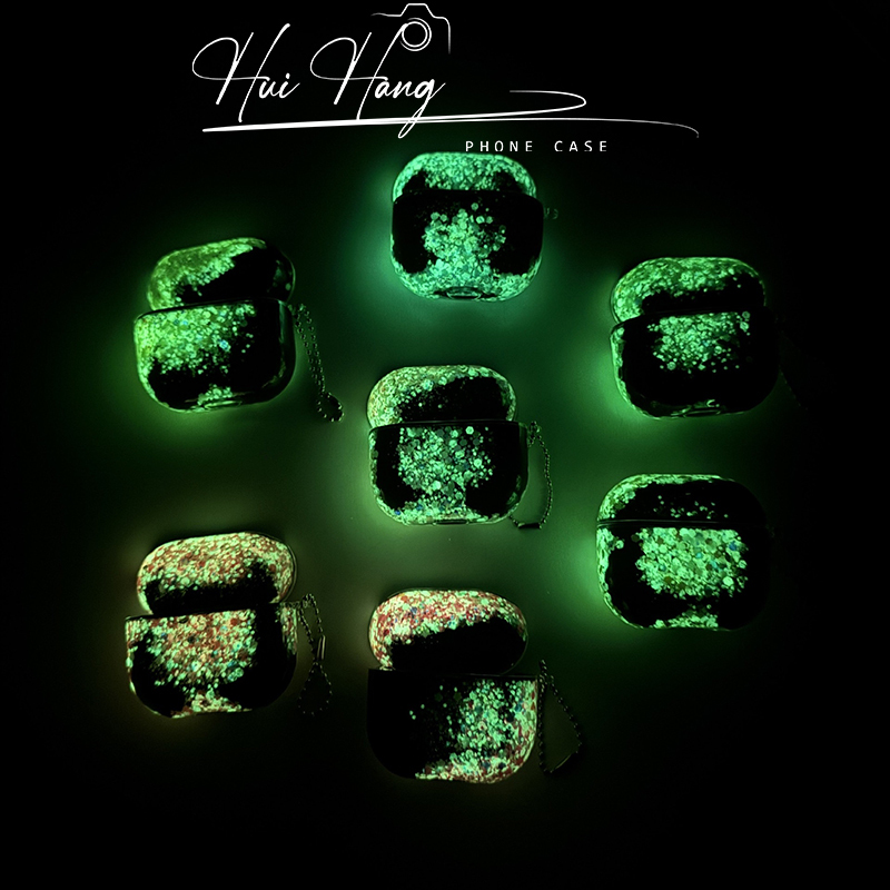 Glittery Luminous Floral Earphone Case with Liquid Sand Suitable for Apple AirPods 1/2/3/4 Generations, Black Base, Fashionable and Luxurious AirPods Pro 3/2/1 Earphone Cover, Universal Creative Lanyard, New Model