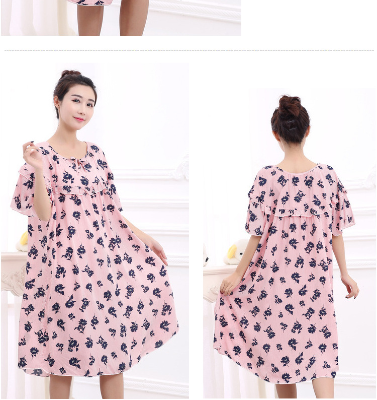 Mùa hè phụ nữ lỏng lẻo kích thước lớn ngắn- tay nightdress chất béo mm200 kg phụ nữ mang thai tăng chất béo bông bông nhà đồ ngủ