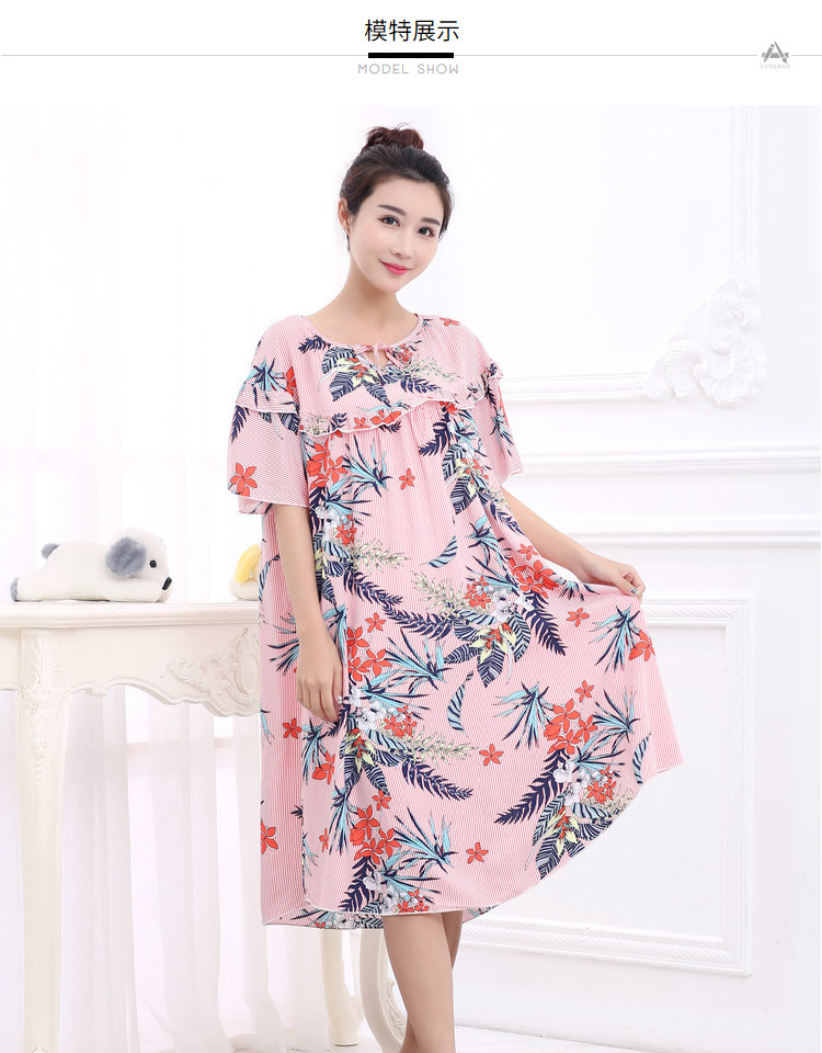 Mùa hè phụ nữ lỏng lẻo kích thước lớn ngắn- tay nightdress chất béo mm200 kg phụ nữ mang thai tăng chất béo bông bông nhà đồ ngủ