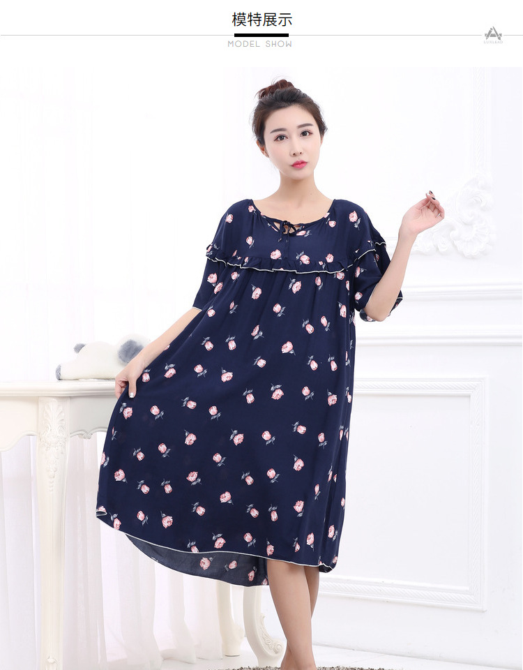 Mùa hè siêu mỏng ngắn tay cotton lụa rayon nightdress phụ nữ mang thai loose slimming MM tối thêm kích thước lớn 200 kg nữ