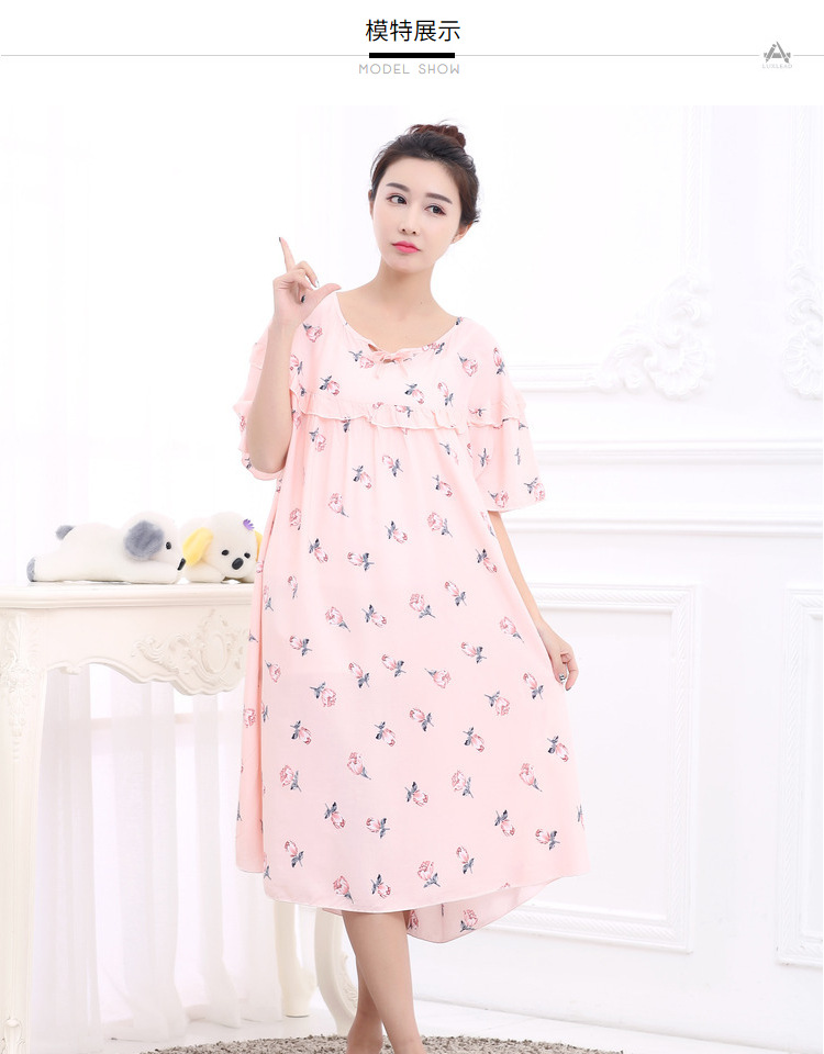 Mùa hè phụ nữ lỏng lẻo kích thước lớn ngắn- tay nightdress chất béo mm200 kg phụ nữ mang thai tăng chất béo bông bông nhà đồ ngủ