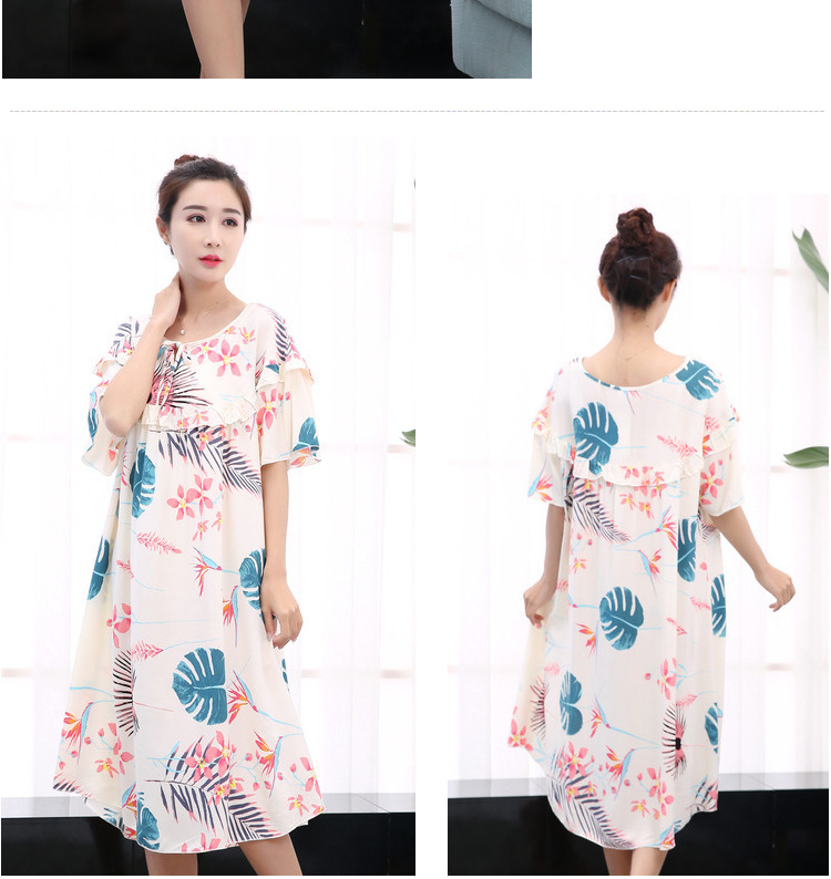 Mùa hè siêu mỏng ngắn tay cotton lụa rayon nightdress phụ nữ mang thai loose slimming MM tối thêm kích thước lớn 200 kg nữ