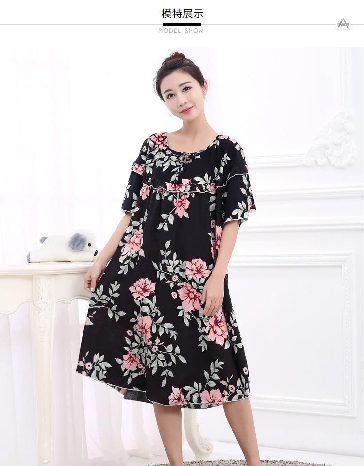 Nữ mùa hè siêu mỏng ngắn tay cotton lụa cotton ngủ váy lỏng giảm béo MM nhà ăn mặc thêm kích thước lớn 200 kg