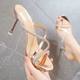 2023 summer new rhinestone high heel sandals for women with thin heels and open toes versatile one-strip half-slippers wear on the outside internet celebrity