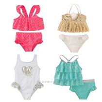 Export US single JD series girls split one-piece swimsuit bronzing silver fabric embroidery letter LOGO front and back lining