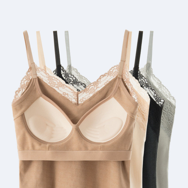 Autumn and winter traceless velvet self-heating warm camisole women plus plus plus thick belt chest pad slim bottom top