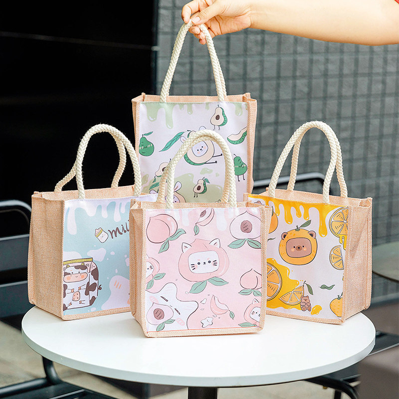 Day Series Small Freshening Large Capacity Cloth Bags Small Red Books Ins Handbags Students Lunchbox Bags Portable Cartoon Canvas