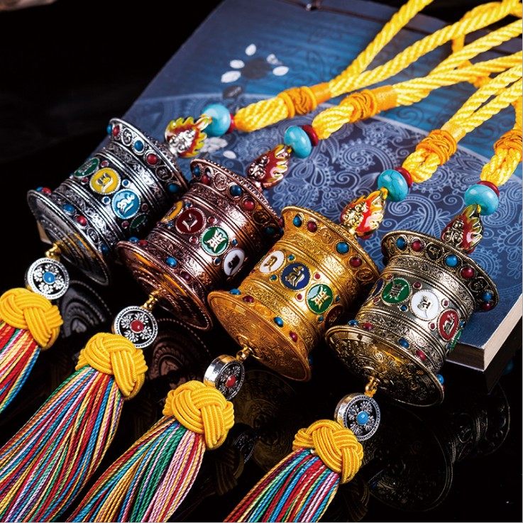 Tibetan transfer cylinder wheel Six words true words car pendant in car hanging ornament Ping'an hanging decoration Tibetan Buddhism after Tibetan Buddhism