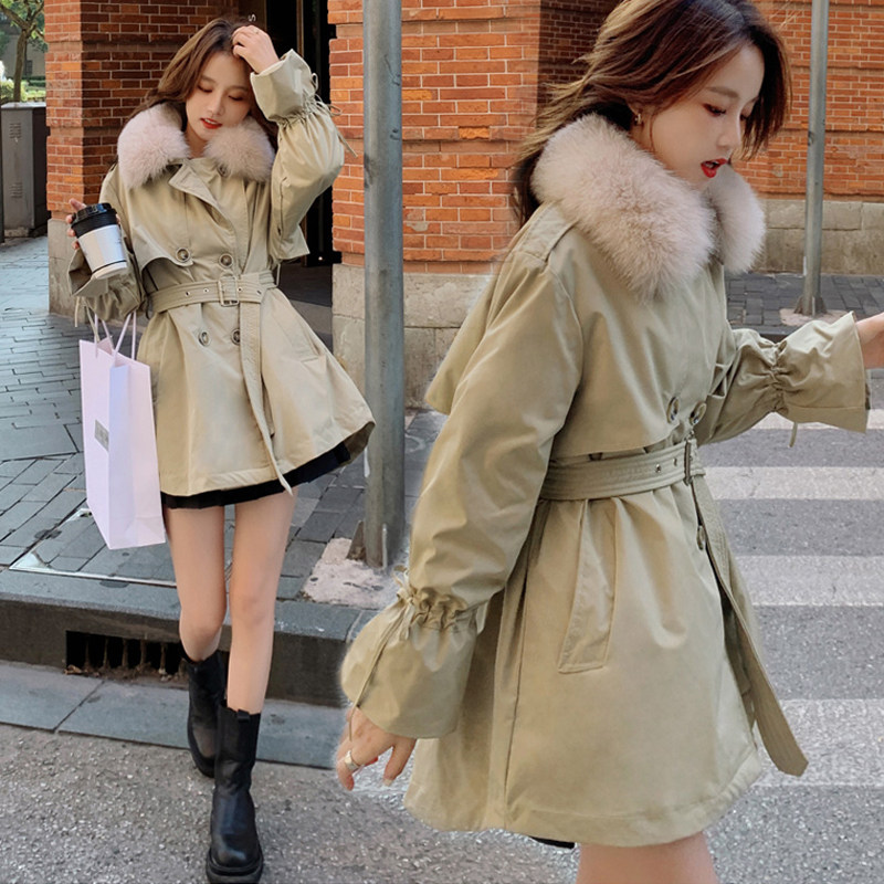 Small fashion parka women's mid-length down jacket 2022 winter new Korean version loose white duck down jacket