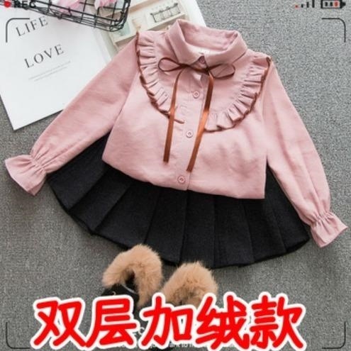 Baby collar shirt girl winter plus velvet children autumn and winter shirt one velvet new winter style base shirt
