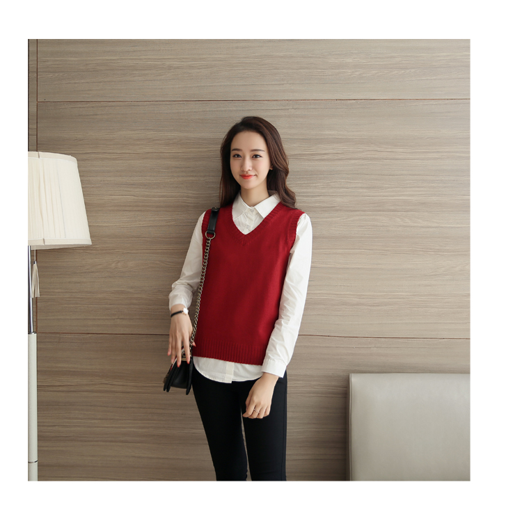 Phiên bản hàn quốc áo len dệt kim áo thun với áo sơ mi cộng với áo vest vest hai dây nữ mùa thu và mùa đông phù hợp với học sinh áo khoác len