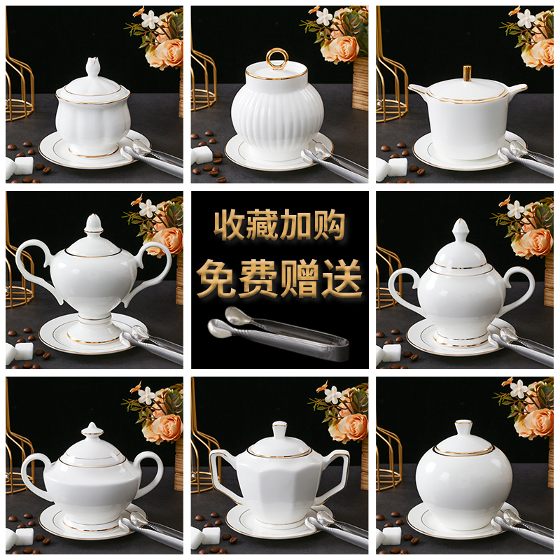 Bone China Coffee Sugar Cane with Lid English Phnom Penh Sugar Jar Sugar Cube Jar White Sugar Cup Ceramic Sugar Box Send Clip