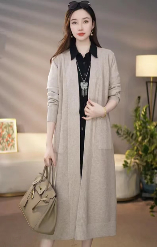 Wool Knitted Coat, Over-The-Knee Long Style, 2024 Autumn and Winter New Coat, Cardigan, Artistic Retro Women's Sweater Outerwear