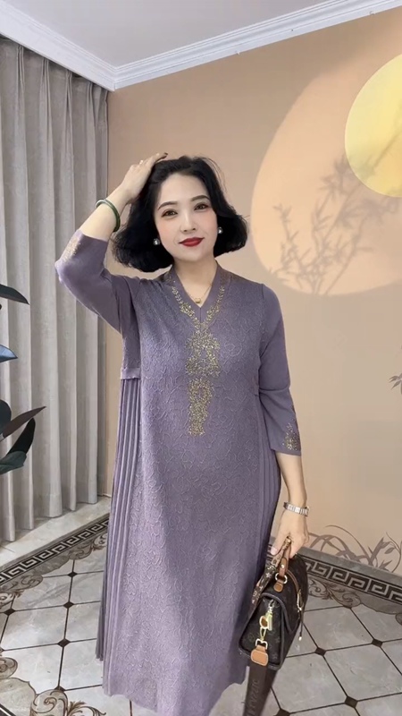 Nano Knitted Dress for Women, Classy Fashion, Autumn and Winter, Suitable for Mothers Attending Wedding Banquets, High-End Mid-Length Elegant Dress