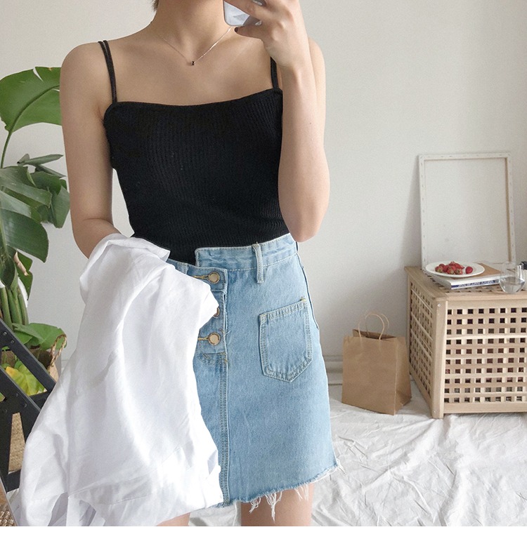 Mùa thu nữ phiên bản Hàn Quốc của áo len mỏng, quần lọt khe hai dây thun bên ngoài mặc áo sơ mi ngắn áo sát nách