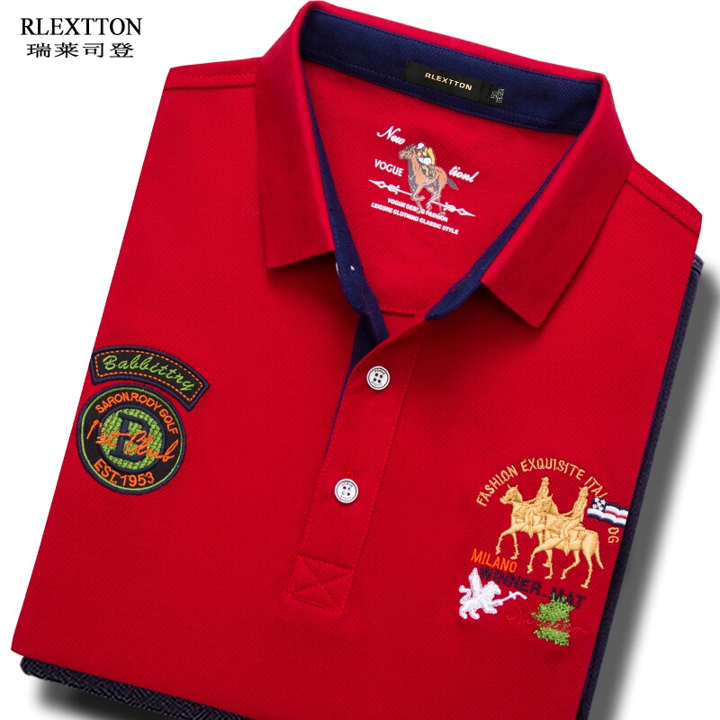 Year of the Horse Men's Lapel Short-Sleeved T-Shirt Pure Cotton High-End Men's Polo Shirt Half-Sleeved Top Zodiac Year Red T-Shirt