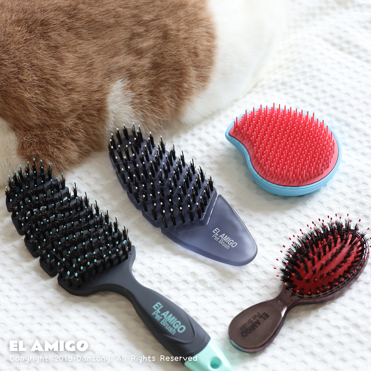 South Korea EL AMIGO Human Ergonomics Natural Pig Mane Hair Brush Pet Cat Dog Multifunction Massage Portable Needle Comb