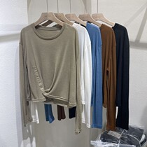 Infinite Back 2022 Xia Xianthin Round Collar Irregular Heather Sunscreen Long Sleeve T-shirt Woman Loose undershirt