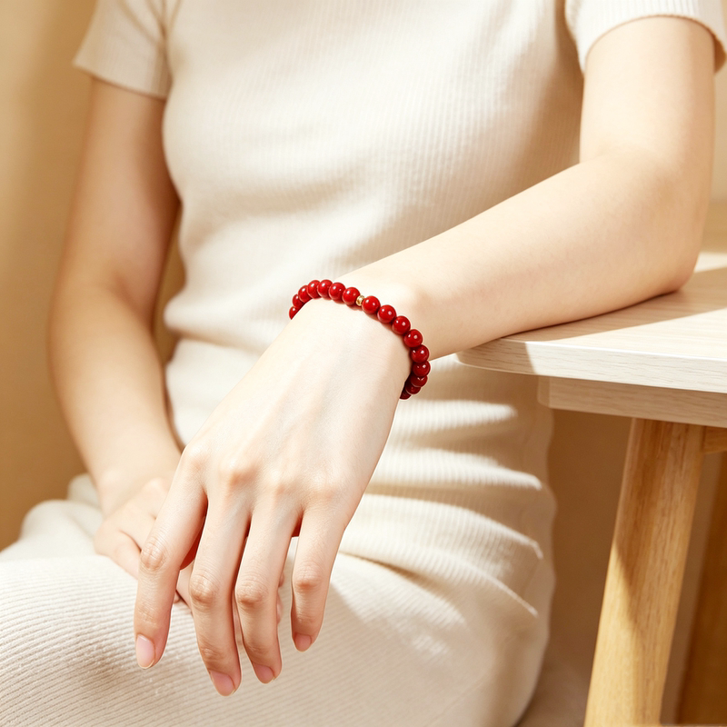 [Star Sparkle] Cinnabar Bracelet with Small Round Beads, Lucky Beads, Couple's Gift, Women's Gift, Birthday Jewelry