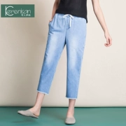 Quần jeans nữ chín mùa hè 2019 mới dành cho nữ quần âu có lưng thun quần có lông thẳng - Quần jean