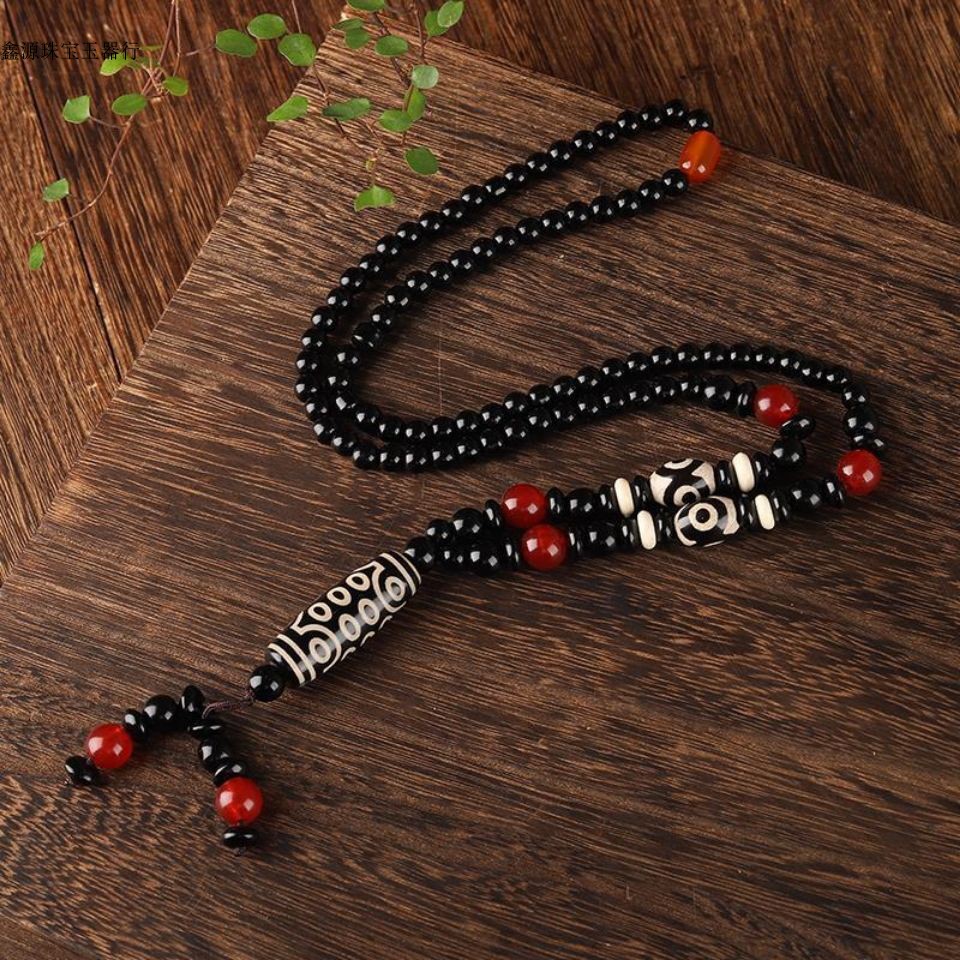 Tibetan Agate Dzi Necklace Black and White Twenty-One Money Dzi Necklace Red and White Agate Dzi Necklace