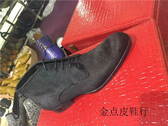 Mùa đông nam Handmade Goodyear Leather Outsole Lace Ấm Ngựa Lông Boots Giày ngắn Giày da Giày thủy triều - Giày ống giày boot nam đế cao