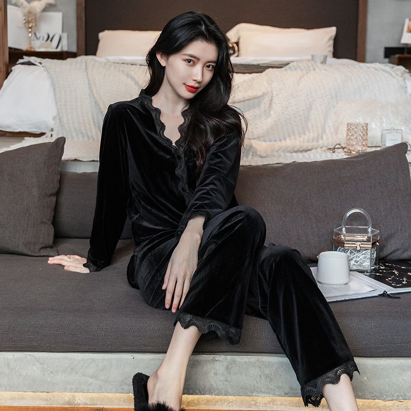 Spring and Autumn New Style Velvet Pajamas for Women, Winter Sexy Internet Celebrity Style, Sexy Lace Women's Long Sleeve Homewear Set Spring and Autumn New Style Velvet Pajamas for Women, Winter Sexy Internet Celebrity Style, Sexy Lace Women's Long Sleeve Homewear Set
