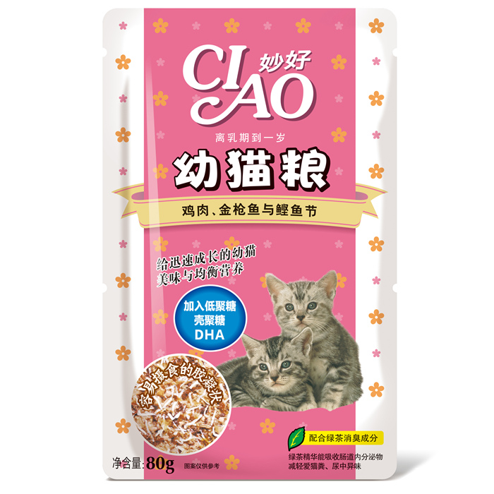伊纳宝妙好亲心幼猫零食妙鲜包 金枪鱼 鸡肉与鲣鱼节湿粮罐头80g