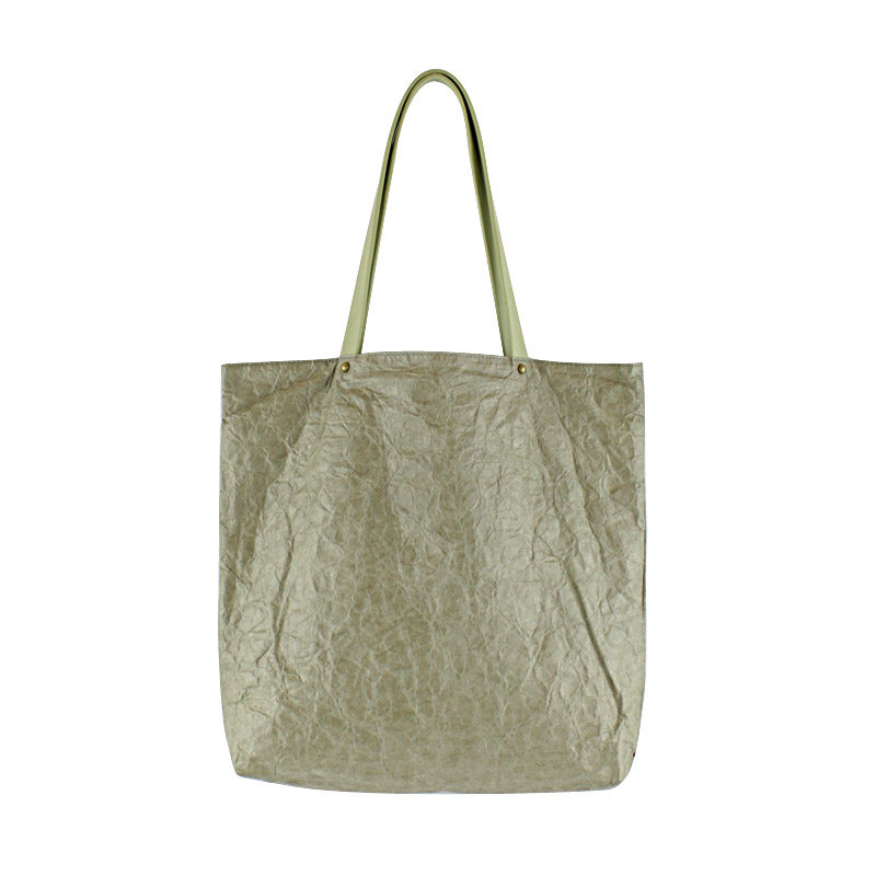 Retro Japanese-Style Waterproof Kraft Paper Tyvek Tote, Large Canvas-Lined Shoulder Bag - Thumbnail 6