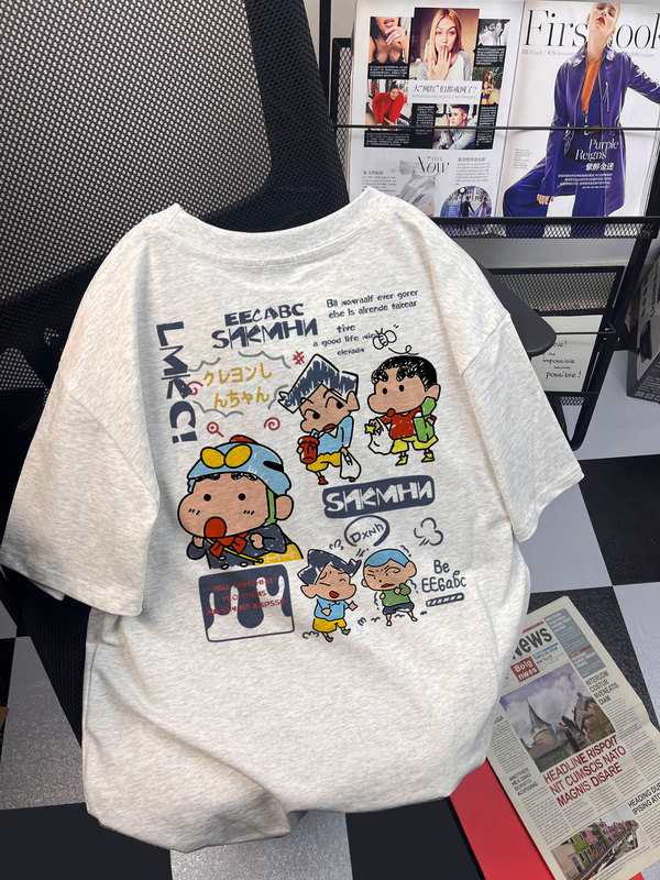 100% Pure Cotton Class Uniform Cartoon Cute Printed Short-Sleeved T-Shirt for Male and Female Students, Versatile Loose Casual Half-Sleeved T-Shirt