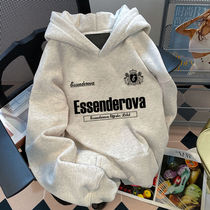 Pure cotton trendy brand versatile letter printed hooded sweatshirt for male and female students autumn and winter loose velvet couple wear jacket for men