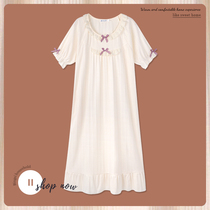 Night dress with chest pad Female summer pure cotton short-sleeved thin loose home clothes spring and summer skirt cute princess style pajamas