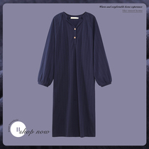 Night dress female spring and autumn pure cotton long-sleeved 2020 new Korean autumn and winter mid-length cotton womens pajamas home clothes