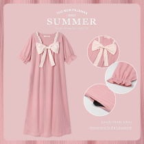 2021 new night dress female summer thin section pure cotton pregnant women large size pajamas with chest pad princess style dress