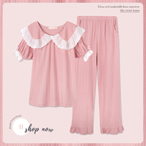 2021 new pajamas womens summer pure cotton short-sleeved thin cute princess style spring and summer cotton home wear set