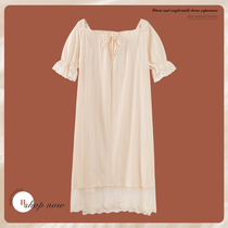 Night dress female summer pure cotton long short-sleeved princess style 2021 new pajamas thin court fairy style long skirt