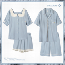 Couple pajamas womens summer pure cotton short-sleeved thin section 2021 new mens home clothes two-piece suit spring and summer